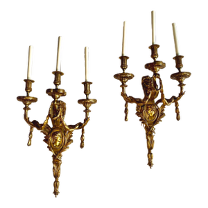 Large Scale Pair of Louis XVI Gilt Bronze Sconces