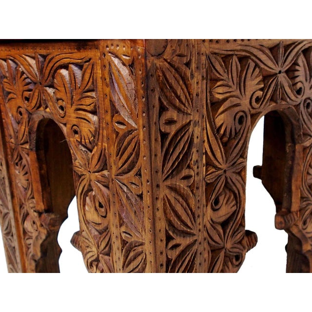 Wood Vintage Hand-Carved Wooden Stoll Chair, Afghanistan For Sale - Image 7 of 10