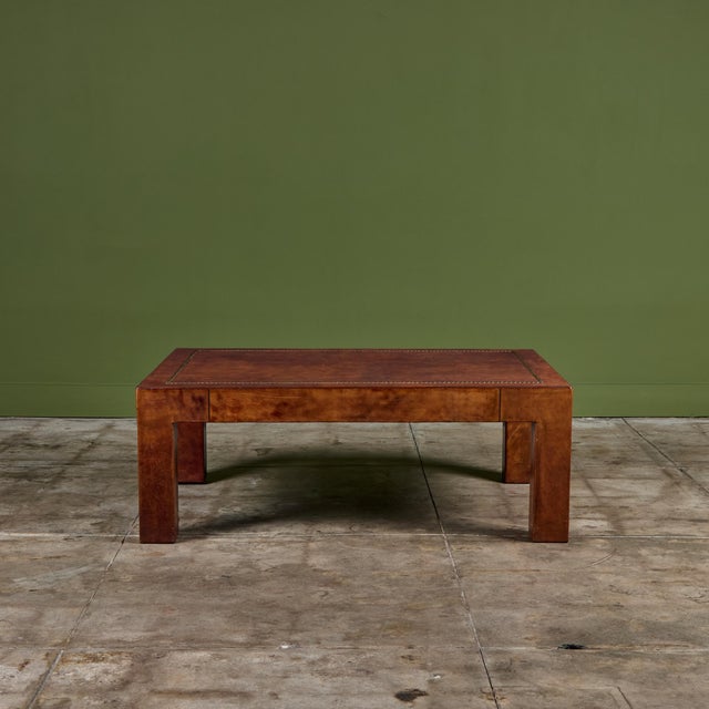 Brown Jeff Knight Leather Coffee Table For Sale - Image 8 of 18