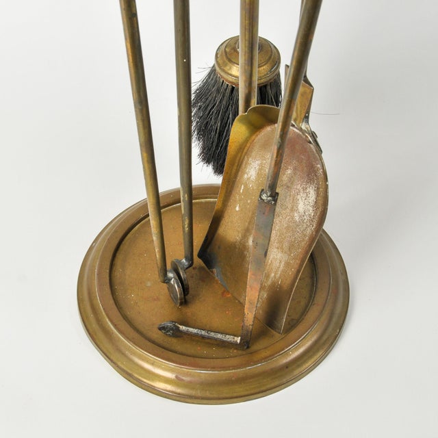 Vintage Brass Fireplace Tool Set 4 Tools and Stand For Sale - Image 4 of 14