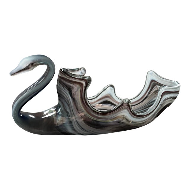 1960s Slag Glass Swan Centerpiece Bowl For Sale