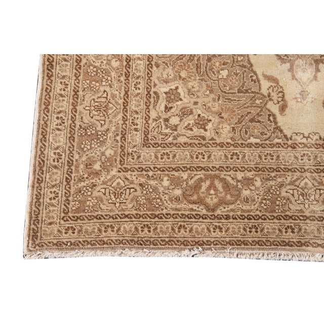 Early 20th Century Antique Tabriz Handmade Tan Floral Scatter Wool Rug For Sale - Image 5 of 11