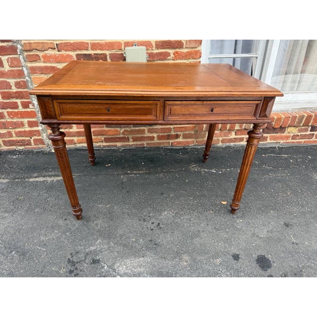 Antique Victorian Style Tooled Leather Writting Table Desk For Sale - Image 16 of 17