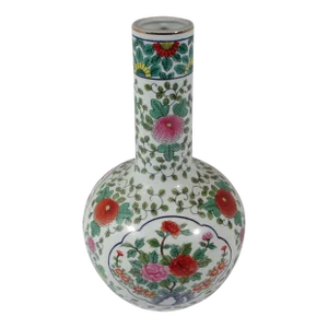 Large Asian Hand Painted Bulbus Long Neck Vase
