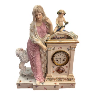 Antique Meissen Porcelain Figural Mantel Clock, Mid-19th Century [Gm] For Sale