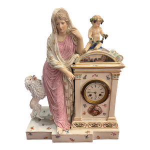 Antique Meissen Porcelain Figural Mantel Clock, Mid-19th Century [Gm]