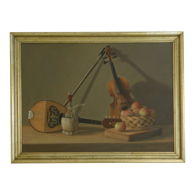 Watson Artist Signed Gold Framed Violin Oil Painting on Canvas For Sale