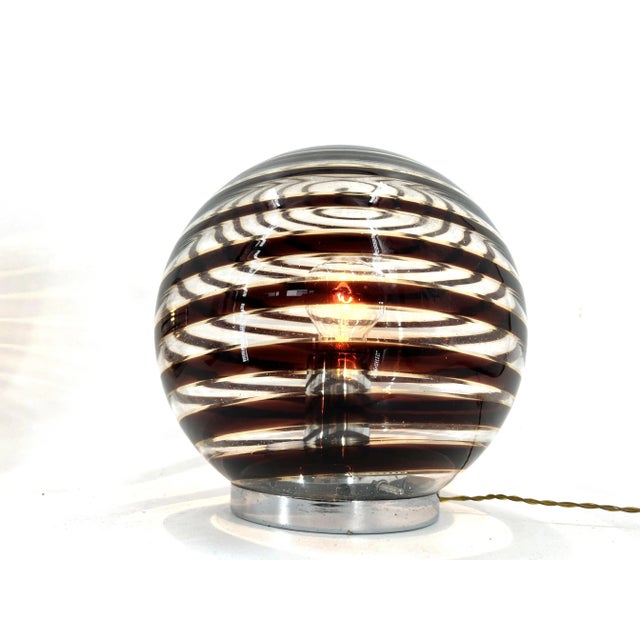 Mid-Century Modern Murano Glass Swirl Table Lamps, 1970s, Set of 2 For Sale - Image 3 of 12