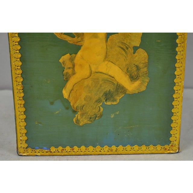 Vintage Italian Venetian Decoupage Green Gold Papier Mache Wastebasket Trash Can For Sale - Image 15 of 18