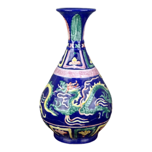 Chinese Vintage Ceramic Vase,Ming Dynasty Xuande Marked Blue Glaze Gold Drawing Porcelain Plum Vase Hand Carved Cloud Dragon Pattern