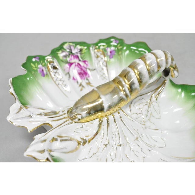 Green Antique Bavarian German Porcelain Gold Gilded Hand Painted Lobster Divided Dish For Sale - Image 8 of 18