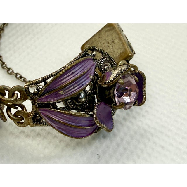 Western Germany Purple Rhinestone Enamel Parure Set Bracelet Earrings Lavender For Sale - Image 4 of 6
