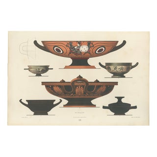 Albert Genick, Greek Kylix, Bowls & Warriors, 1883, Lithograph For Sale