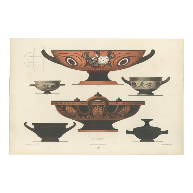 Albert Genick, Greek Kylix, Bowls & Warriors, 1883, Lithograph For Sale