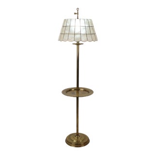 Vintage 1970s Mid Century Modern Solid Brass Capiz Shell Floor Lamp For Sale
