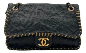 Chanel Black Classic Bag Camellia Blizzard 2010-2011