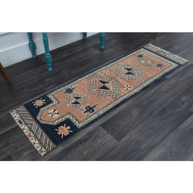 Orange 1970s Vintage Turkish Handmade Wool Cotton Orange Runner Rug For Sale - Image 8 of 11