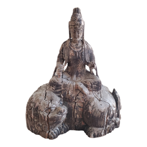 Antique Chinese Wooden Guanyin Goddess Statue – 18th Century Qing Dynasty