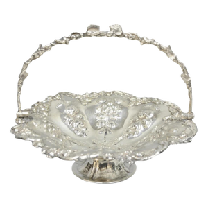 20th Century Victorian Silver Plated Grapevine Repousse Dessert Basket Fruit Bowl