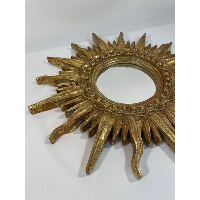 Glass Vintage 1960s French Style 16.5" Gilded Sunburst Wall Mirror For Sale - Image 7 of 15