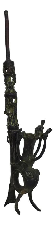 Large Vintage Zoomorphic Bamoun Bronze Pipe Cameroon, 1960s