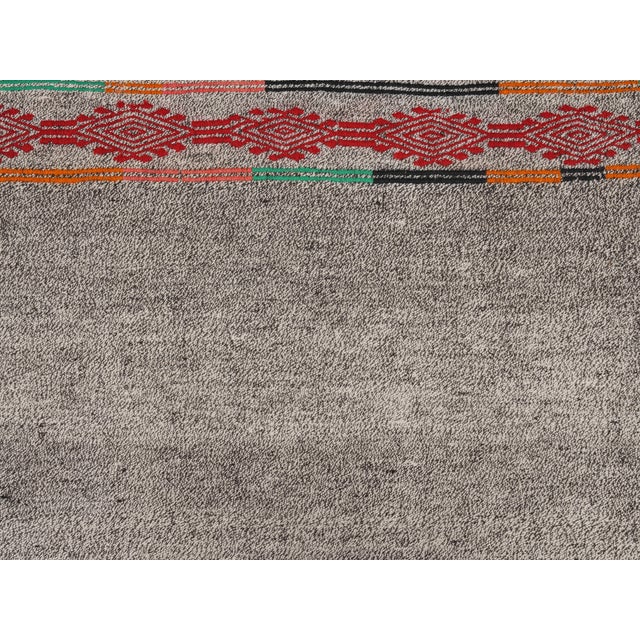 Greige 1970s Vintage Handmade Wool Cotton Turkish Grey Runner Rug For Sale - Image 8 of 11