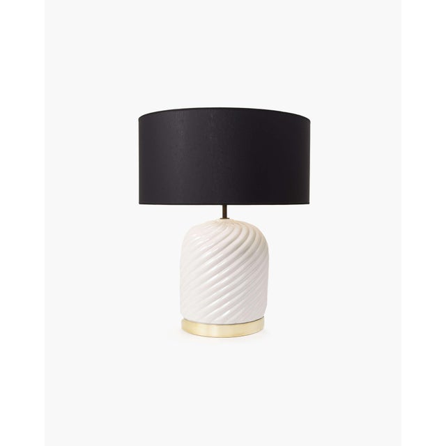 This elegant pair of table lamps by Italian designer Tommaso Barbi features an ivory-colored ceramic base with horizontal...