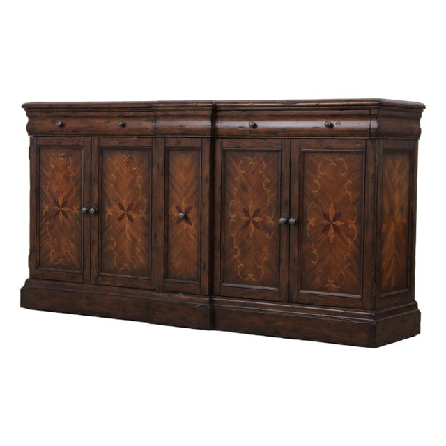 Continental Style Inlaid Front Distressed Sideboard Console For Sale
