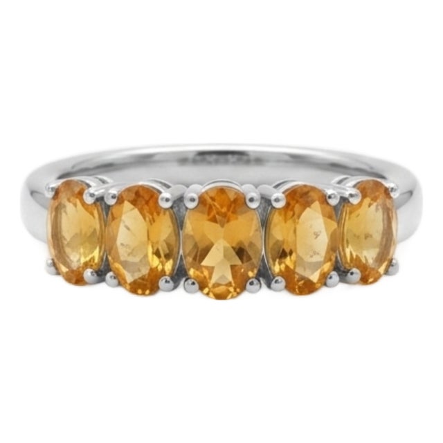 Natural Citrine Half Band Modern Ring, Dainty Stacking Gemstone Ring Us 7 For Sale