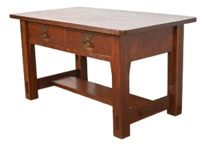 Imperial Furniture Grand Rapids Mission Oak Arts & Crafts Writing Desk or Library Table, Circa 1910