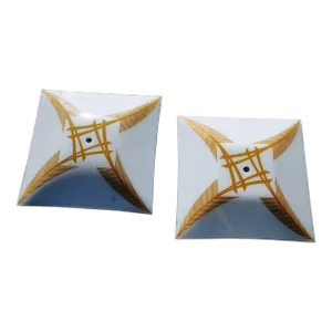 Vintage Mid 20th Century Pair Flush Mount Ceiling Light Shades, Gold Feather Design