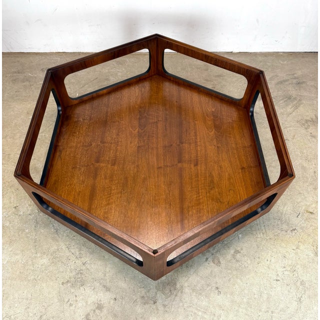 Brown 1970’s Mid Century Modern Lane Furniture Hexagonal Coffee Table, Smoked Glass Top For Sale - Image 8 of 12