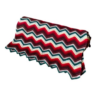 Vintage Multi-Tone Chevron Patterned Afghan Throw For Sale