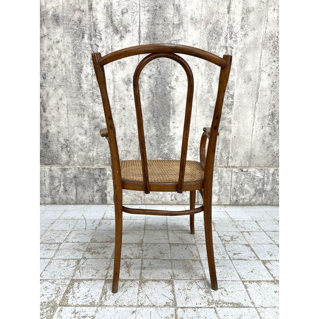 Brown French Individual Bentwood Bistro Chair Carver with Cane Seat, 1920s For Sale - Image 8 of 9