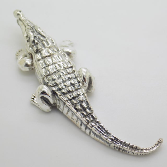 Vintage Italian Handmade Genuine Sterling Silver 925 Crocodile Alligator Figurine Sculture For Sale - Image 6 of 11