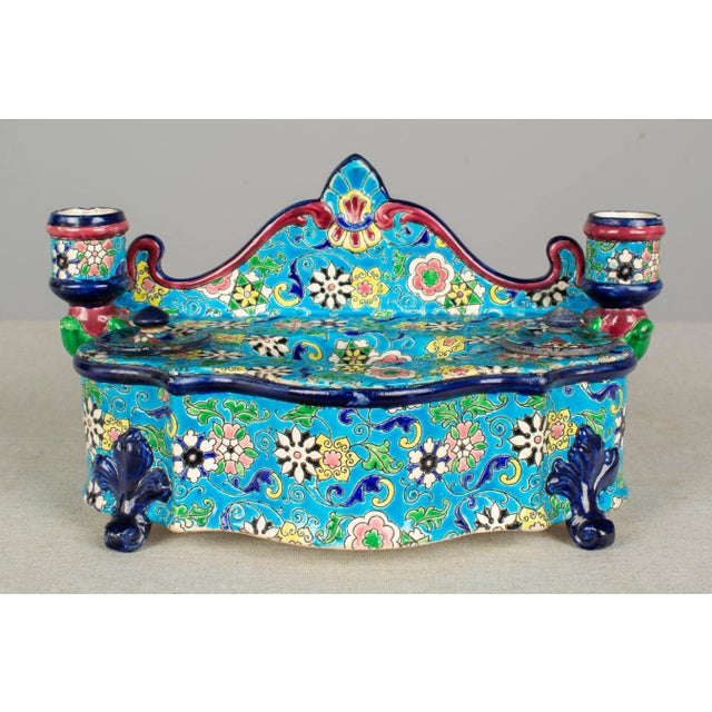 19th Century French Longwy Ceramic Inkwell For Sale - Image 9 of 13