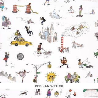 Schumacher x The New Yorker Joana Avillez's Street Scenes Wallpaper In Multicolor On White For Sale