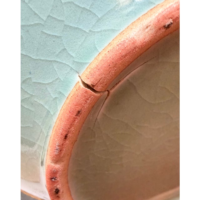 Ceramic Celadon Glaze Reticulated Vase For Sale - Image 7 of 9