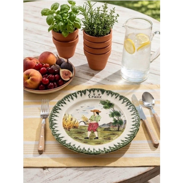 Set of Four Vintage Italian Hand-Painted Faience "Four Seasons" Ceramic Plates For Sale - Image 12 of 12