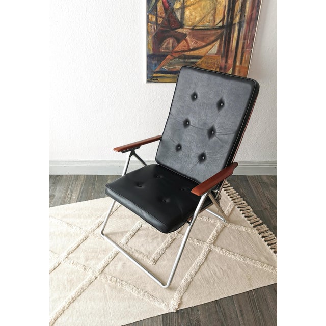 Black Folding Chair in Teak and Skai, 1960s For Sale - Image 8 of 14