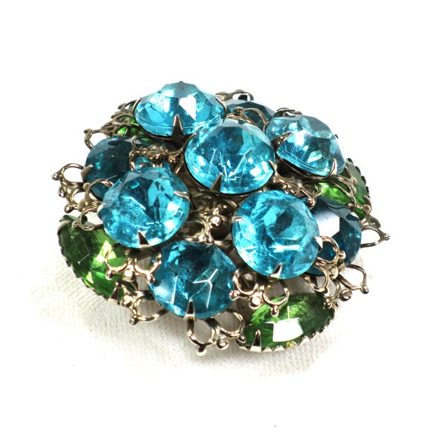 Mid-Century Modern Vintage Aqua & Peridot Crystal Brooch 1950s For Sale - Image 3 of 6