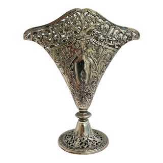 1991 Godinger Silver Plate Victorian Style Filigree Fan Vase For Sale