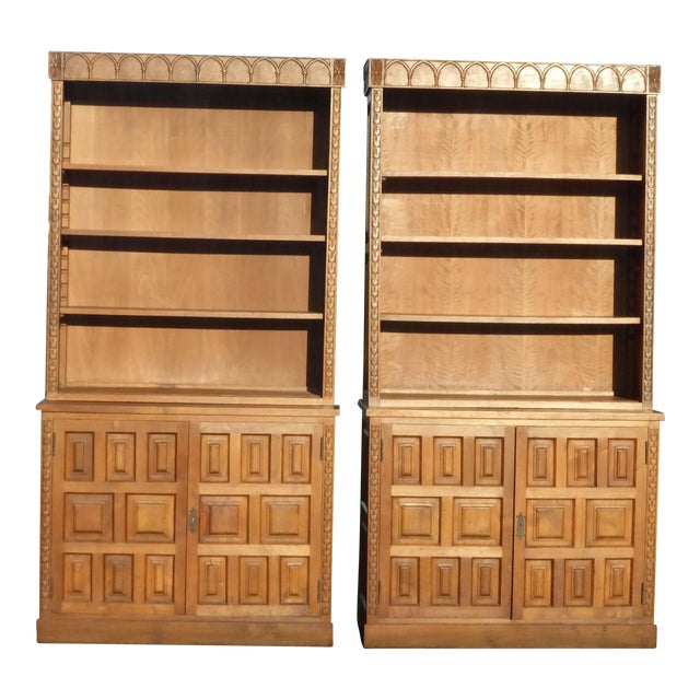 Spanish Style Teak BookCases Book Shelves Mid Century a Pair