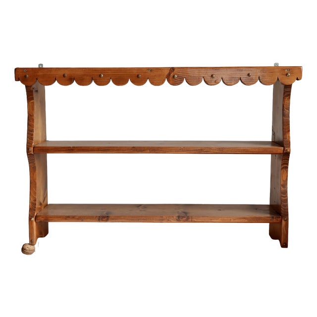Vintage Pine Wall Shelf with Scalloped Front, 1970s For Sale
