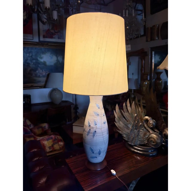 Bitossi Vintage MCM Bitossi Table Lamp, Ceramic With Blue Leaves, Italy, 1950s For Sale - Image 4 of 11