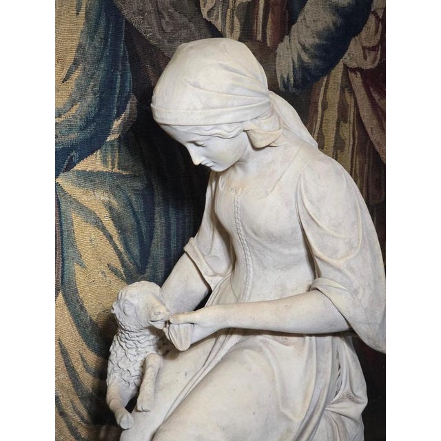 19th Century Sculpture of a Shepherdess with Lamb, 1874, Marble For Sale - Image 11 of 13
