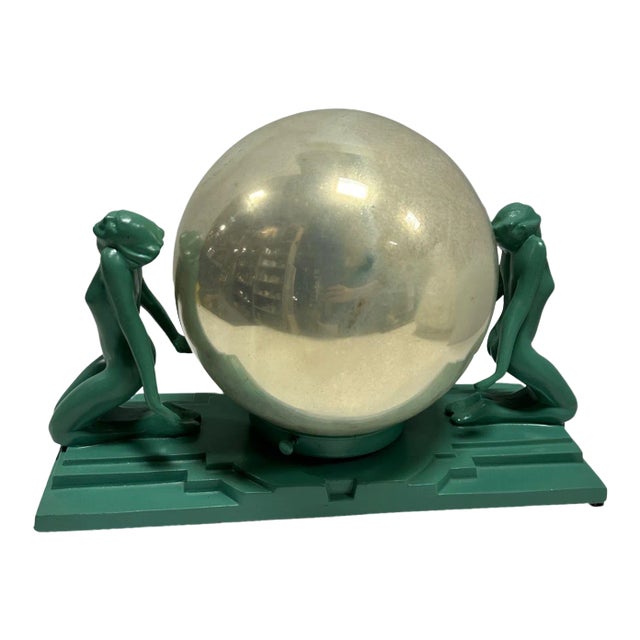 Frankart Art Deco Nude Female Figurals With 1920s Mercury Glass Globe For Sale