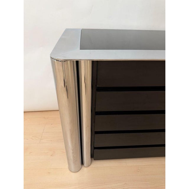 Chest of Drawers in Black Lacquer and Chrome by A. Mosca for Cinova, Italy, 1969 For Sale - Image 12 of 18