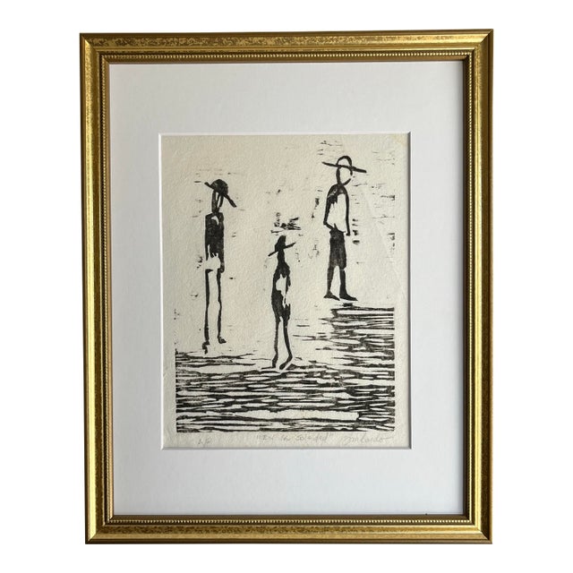 Vintage Expressionist Woodblock Print Artist Proof “En La Soledad by Lombardo For Sale
