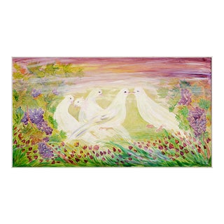 Peace Doves in Vineyard, Springtime Landscape by Mohammad Hourian For Sale